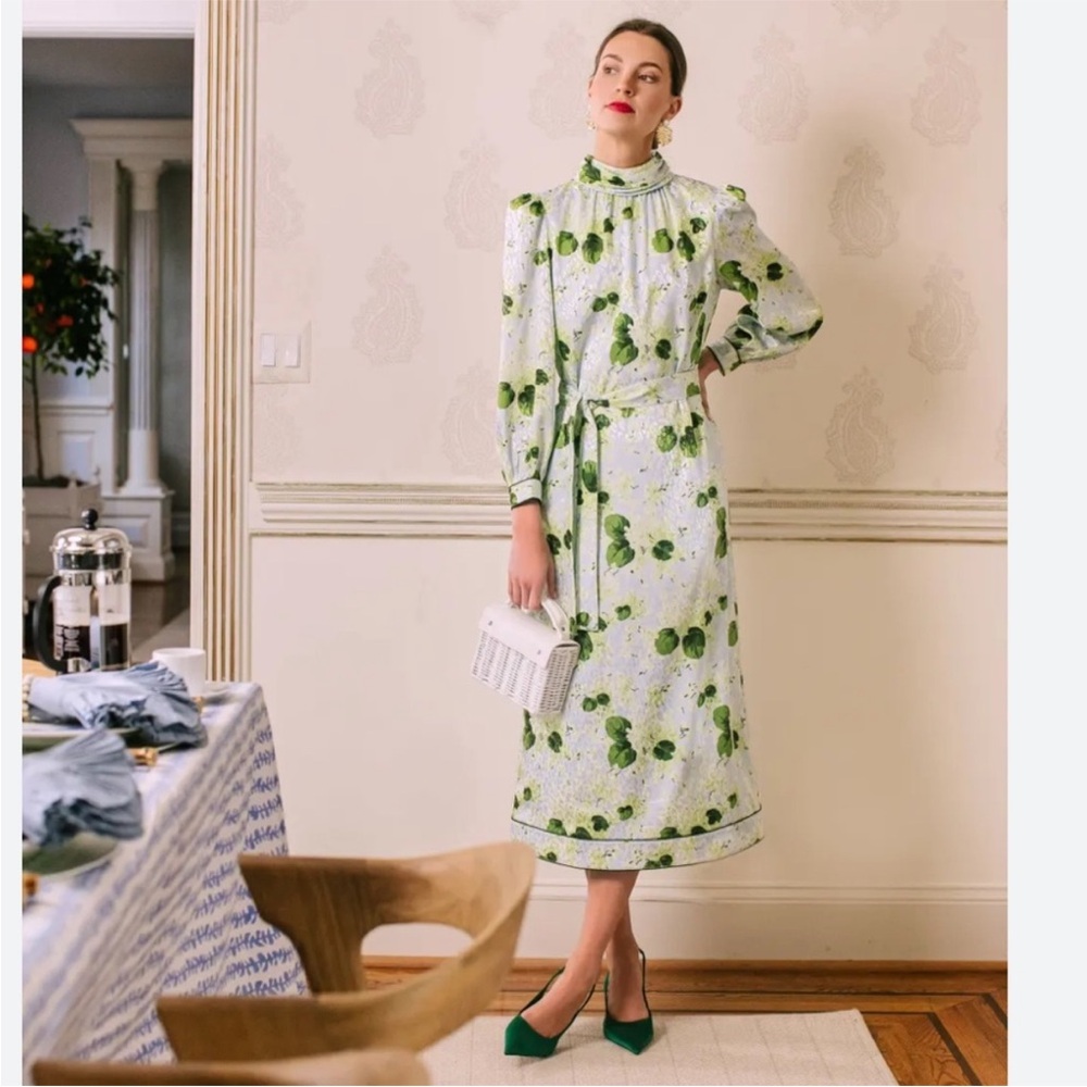Tuckernuck White and Green Floral Long Sleeve Dress